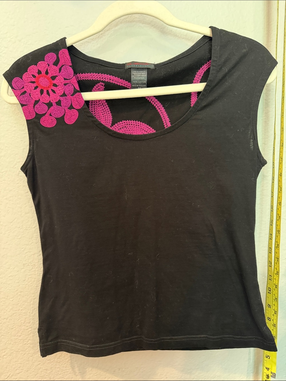Custo Barcelona Black Tank with Fuchsia Crochet Accent vintage Y2K